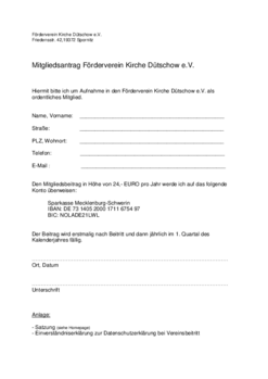 Mitgliedsantrag Förderverein Kirche Dütschow e.V.