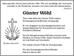 Wir trauern um unseren langjährigen Kirchengemeinderat Günter Wöhl