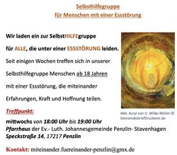 Selbsthilfegruppe für Menschen mit einer Esstörung - Du leidest unter ZWANGhaftem Nichtessen, ZWANGhaftem (Über-)Essen, ZWANGhaftem Erbrechen?