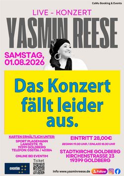 FÄLLT AUS – Konzert zurück zu mir mit Yasmin Reese FÄLLT AUS – Konzert zurück zu mir mit Yasmin Reese
