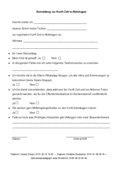 Anmeldung Konfi-Zeit