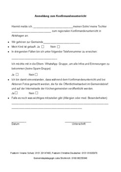 Anmeldung zur Konfi-Zeit