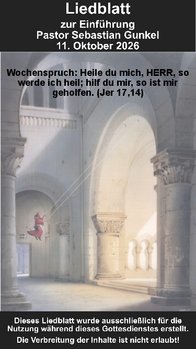 Liedblatt zur Einführung von Pastor Sebastian Gunkel