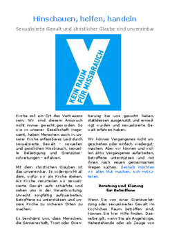 Hinschauen, helfen handeln - Sexualisierte Gewalt und christlicher Glaube sind unvereinbar