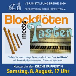 Blockflöten meets Tasten, Konzert mit dem Duo 442 Hertz Blockflöten meets Tasten, Konzert mit dem Duo 442 Hertz