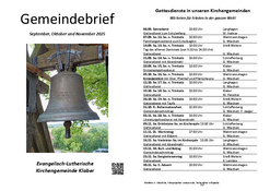 Gemeindebrief Klaber, September, Oktober und November 2025
