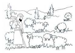 Hirte und Schafe zum Ausmalen