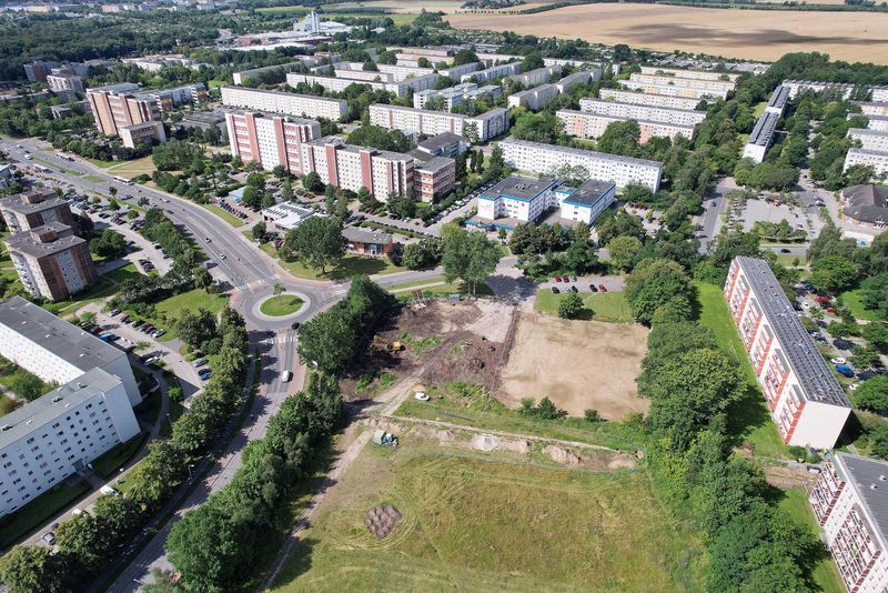Mitten im Stralsunder Stadtteil Knieper West entsteht ein neues Gemeinde- und Bürgerzentrum. Foto: HANSESTADT Stralsund l Pressestelle