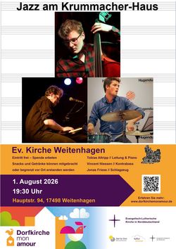 Konzert - Jazz am Krummacher-Haus mit Tobias Altripp; Vincent Niessen und Jonas Friese Konzert - Jazz am Krummacher-Haus mit Tobias Altripp; Vincent Niessen und Jonas Friese