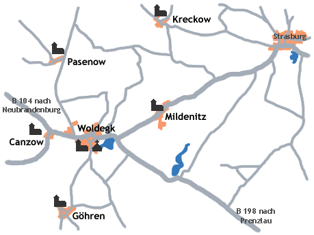 Landkarte mit Kirchen